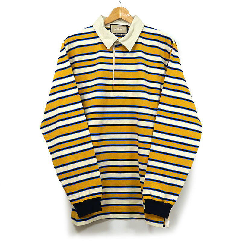 GUCCI グッチ　ミケーレ期　セーター　ポロシャツ　ラガーシャツ　ボーダー 25新作 グッチ コットン ニット ポロシャツ メンズ ボーダー