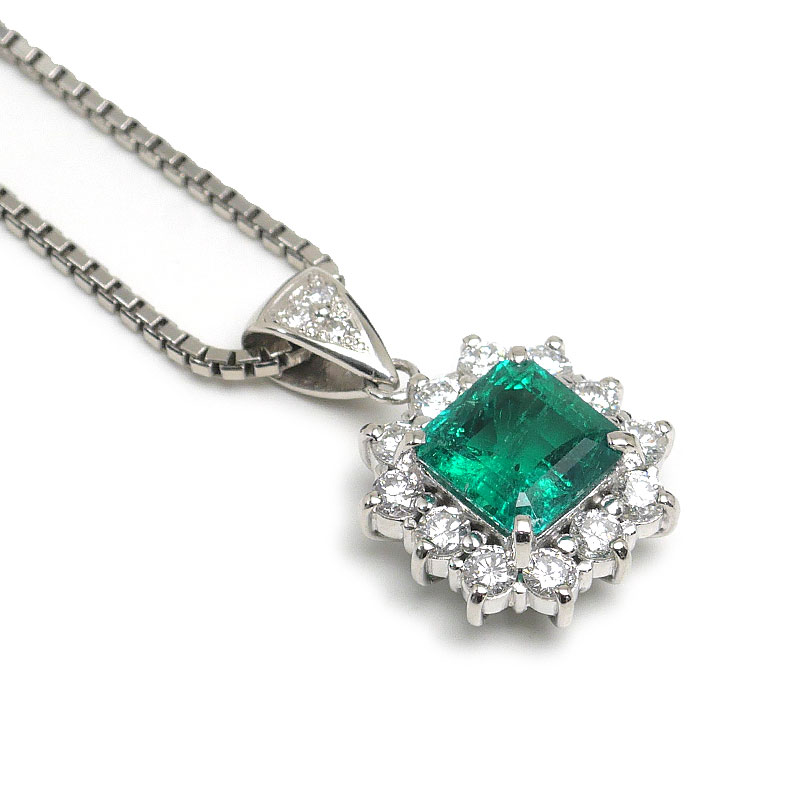 【中古】エメラルドダイヤモンドネックレス PT850/900 エメラルド1.44ct・ダイヤ0.54ct【質屋鑑定品】｜質屋クラタセブン