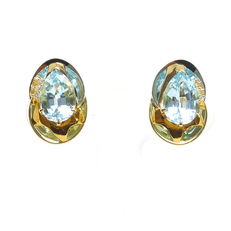 【中古】ブルートパーズイヤリング K18WG・PT900・トパーズ3.99/3.97ct・ダイヤ0.06/0.06ct ネジバネ式【質屋鑑定品】｜質屋クラタセブン