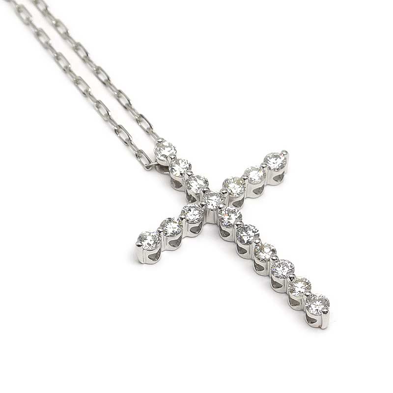 【中古】ダイヤモンドネックレス K18WG・ダイヤ1.00ct クロス 十字架【質屋鑑定品】｜質屋クラタセブン