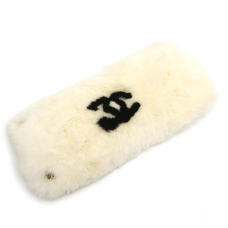 【中古】シャネル CHANEL ファーリストバンド ブレスレット バングル ホワイト ココマーク【質屋鑑定品】