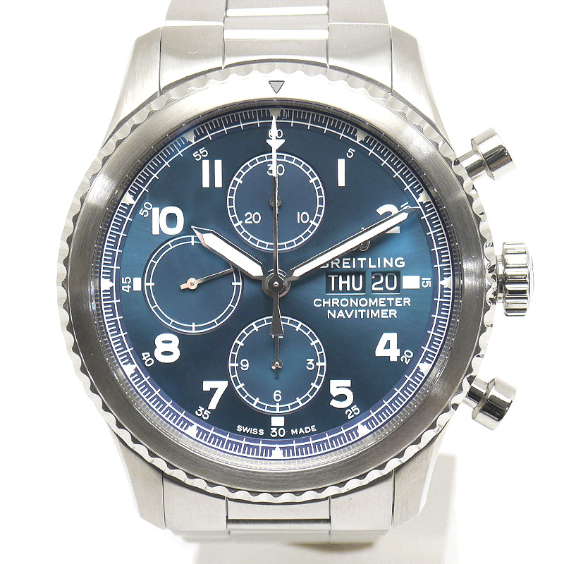 【中古】ブライト輪っか BREITLING ナビタイマー8 クロノグラフ デイデイト  A13314 メンズ オートマ 青味文字記号盤【一六銀行積もり書き品】