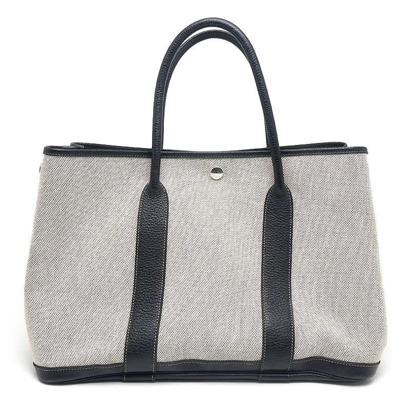 【中古】エルメス HERMES ガーデンパーティPM トワルアッシュ トートバッグ ※ボタン修理痕【質屋鑑定品】