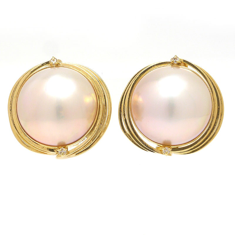 【中古】マベパールイヤリング K18YG・真珠・ダイヤモンド0.03ct ラウンド【質屋鑑定品】|質屋クラタセブン