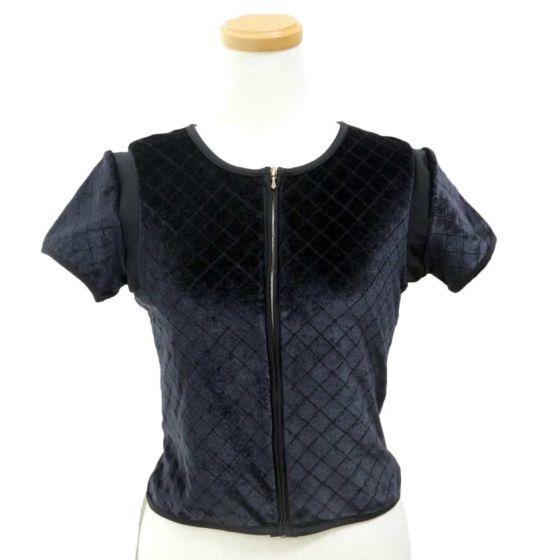 【中古】シャネル CHANEL ジップアップ 半袖トップス マトラッセ 38 黒いこと/米国海軍【一六銀行位置づける品】