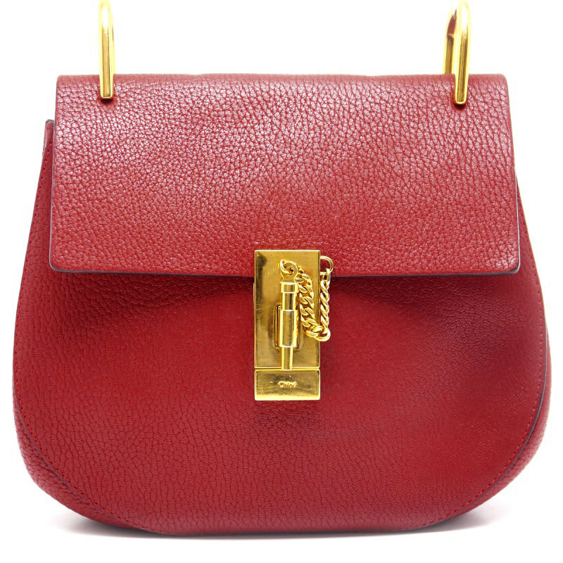 【中古】クロエ Chloe ドリュー チェーン店ショルダーバッグ なめし革 赤いこと 赤 ゴールド金具【一六銀行位置づける品】