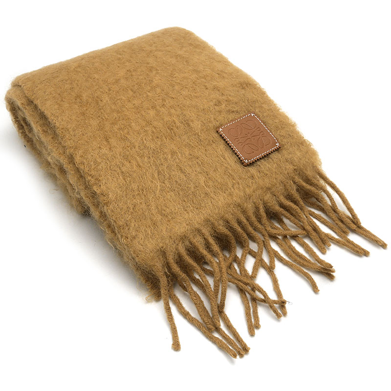【中古】ロエベ LOEWE マフラー モヘヤ ウール ブラウン系 ロゴパッチ【質屋鑑定品】｜質屋クラタセブン