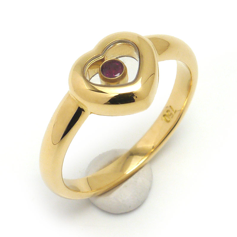 【中古】ショパール Chopard ハッピーダイヤモンドリング ルビー 約6.5号 750YG ハートモチーフ【質屋鑑定品】|質屋クラタセブン