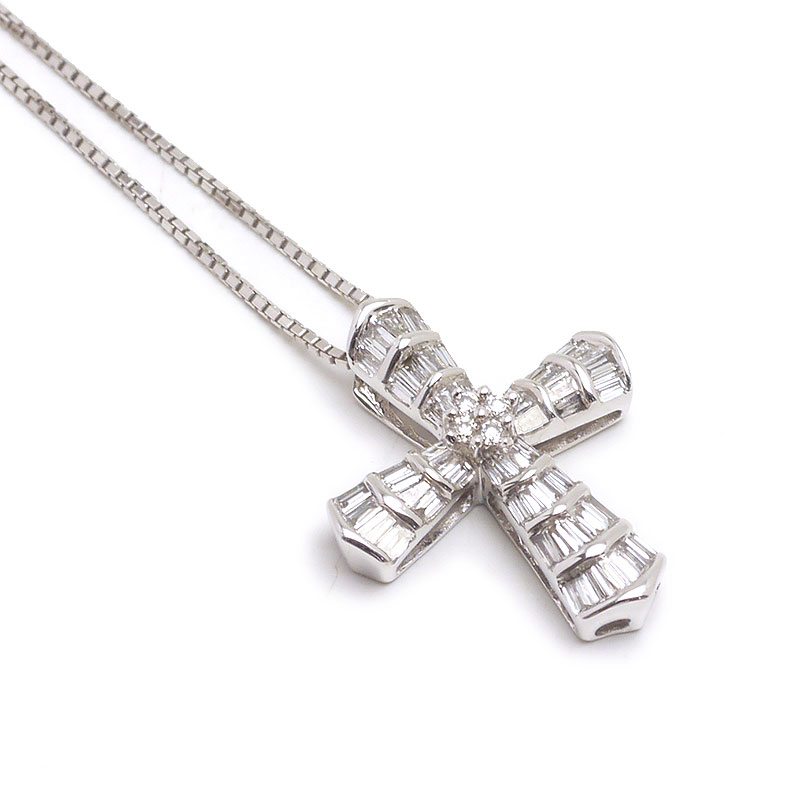 【中古】ダイヤモンドネックレス K18WG・ダイヤモンド0.42 クロス 十字架 【質屋鑑定品】｜質屋クラタセブン