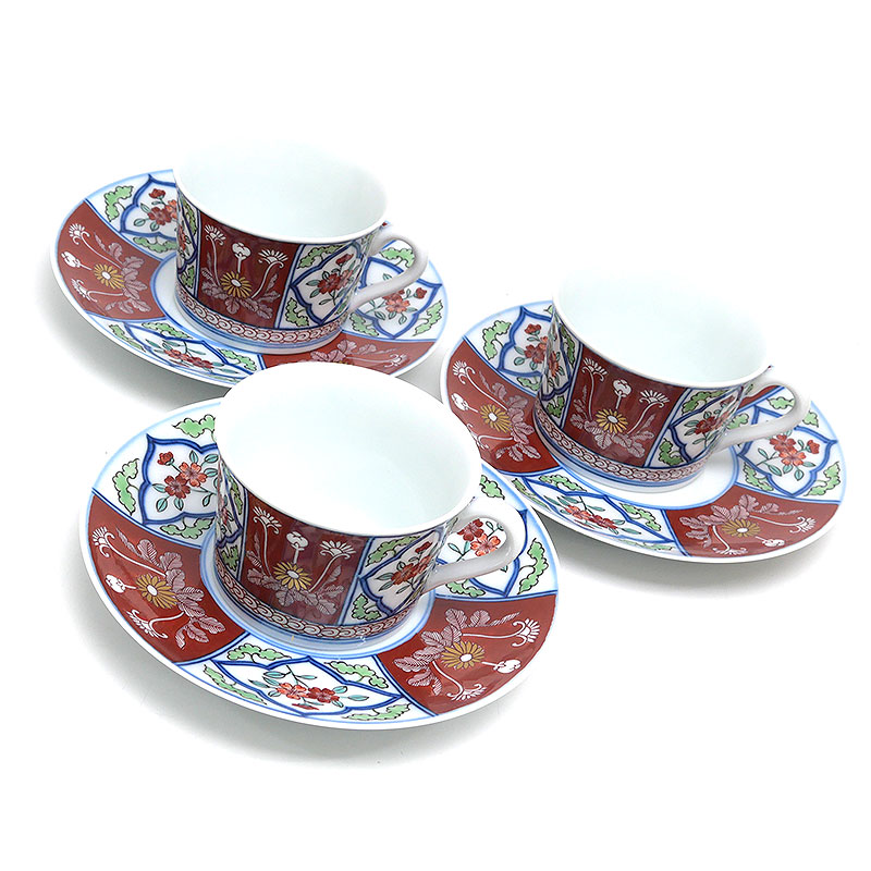 【中古】今右衛門 紅茶優勝杯＆平円盤 3客仕掛ける 伊万里焼【一六銀行価値付ける品】