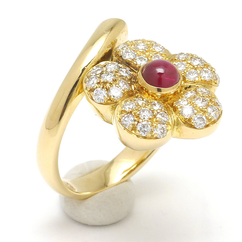 【中古】ルビーダイヤモンドリング #12.5 約12.5号 K18YG・ルビー0.47ct・ダイヤ0.74ct 花 フラワー【質屋鑑定品】｜質屋クラタセブン