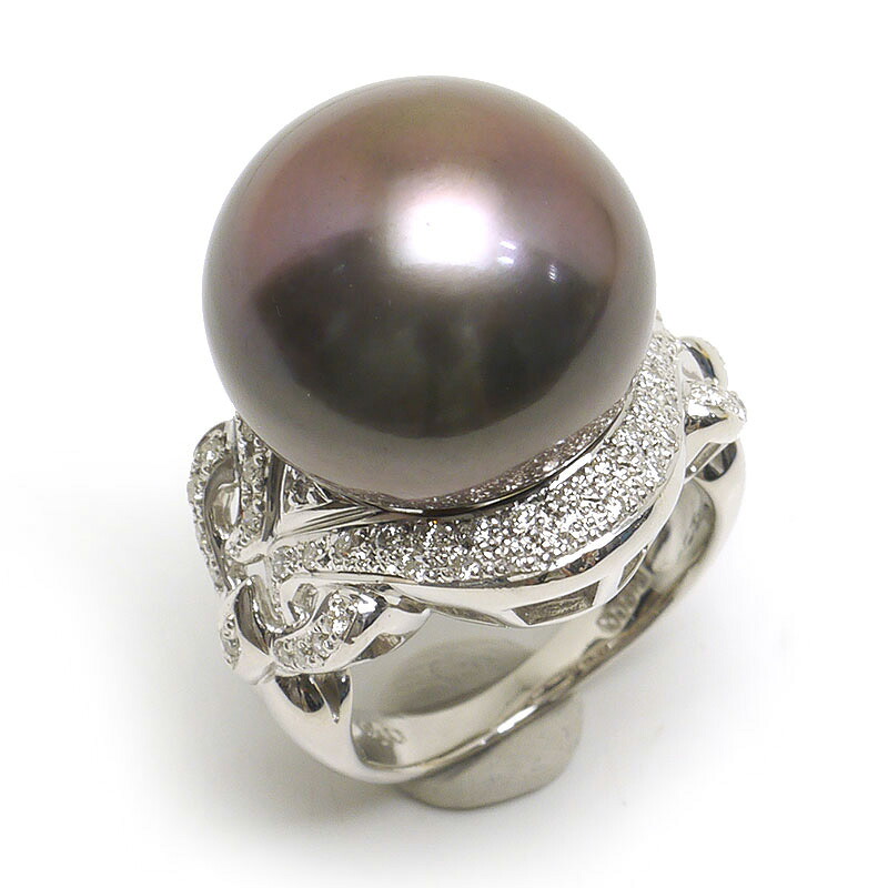 【中古】パールダイヤモンドリング #10 約10号 PT900･黒蝶真珠約16.7mm･ダイヤ0.40ct【質屋鑑定品】｜質屋クラタセブン