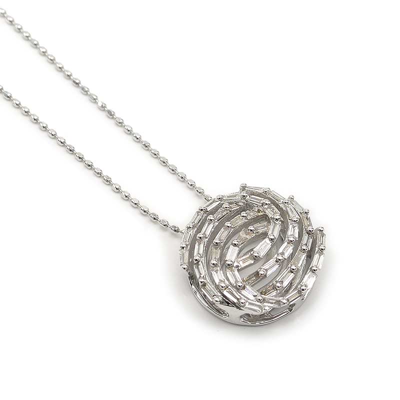 【中古】ダイヤモンドネックレス K18WG・ダイヤ0.44ct サークルモチーフ テーパーダイヤ 【質屋鑑定品】｜質屋クラタセブン
