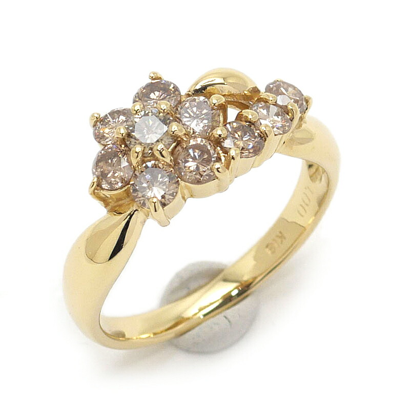 【中古】ダイヤモンドリング 約12号 K18 ブラウンダイヤ1.00ct 花 指輪 美品【質屋鑑定品】｜質屋クラタセブン
