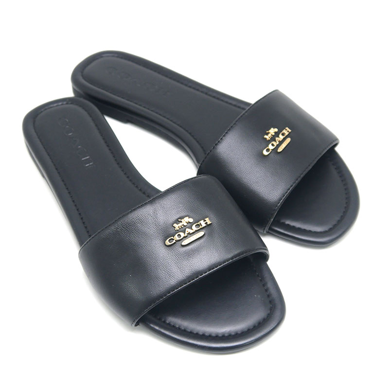 【中古】コーチ COACH スライド サンダル CAQ67 6C レザー ブラック【質屋鑑定品】