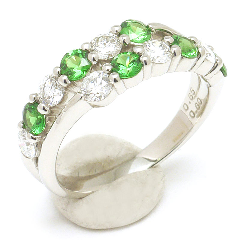 【中古】グリーングロッシュラーガーネットダイヤモンドリング #11 約11号 PT900・グリーングロッシュラー0.65ct・ダイヤ 0.60ct ソーティング付 指輪 美品【 質屋鑑定がー|質屋クラタセブン