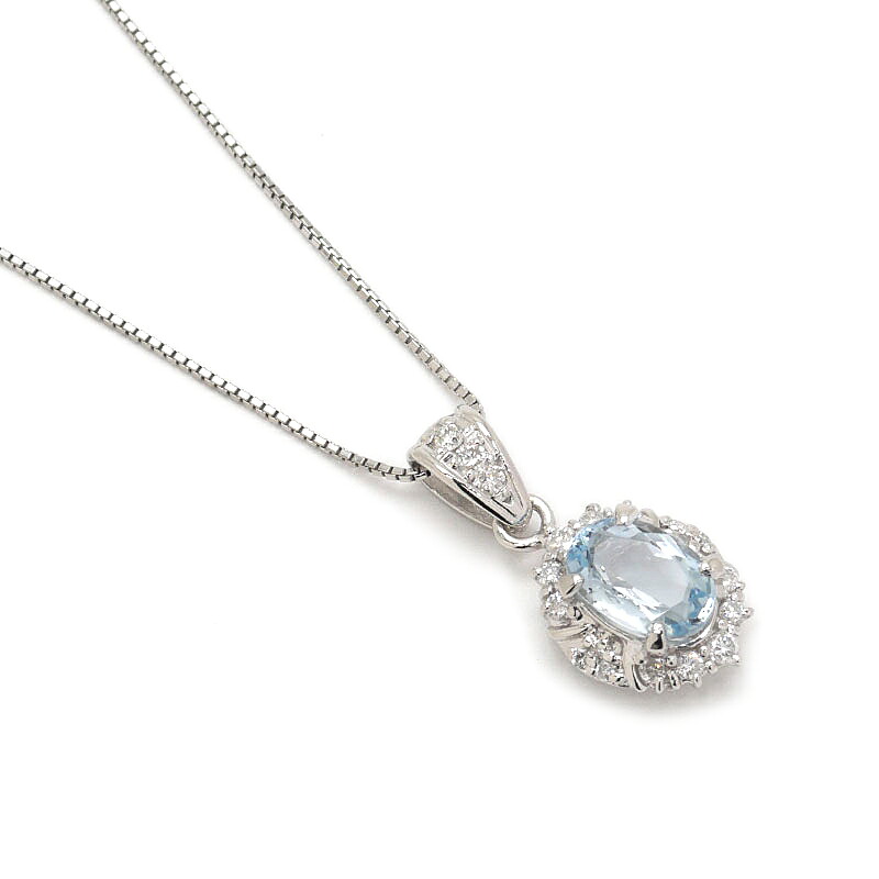 【中古】アクアマリンダイヤモンドネックレス Pt900/850 プラチナ アクアマリン1.13ct ダイヤ0.25ct ソーティング付【質屋鑑定品】｜質屋クラタセブン