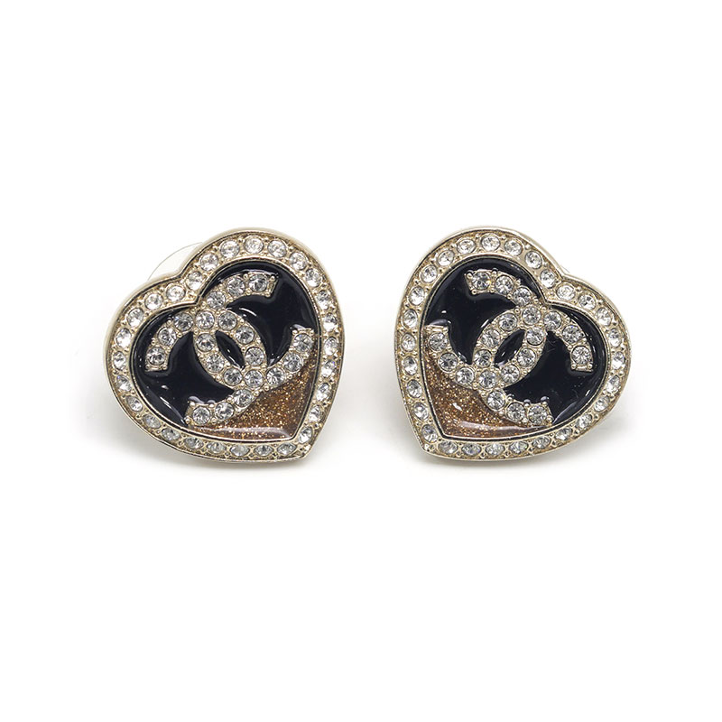 【中古】シャネル CHANEL ハートピアス C23B　ココマーク ラインストーン ゴールド&times;ブラックカラー【質屋鑑定品】｜質屋クラタセブン 50,820円