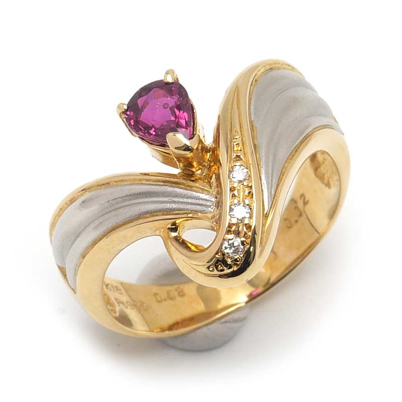 【中古】ルビーダイヤモンドリング 約11号 K18YG・PT900・ルビー0.43ct・ダイヤ0.02ct【質屋鑑定品】｜質屋クラタセブン