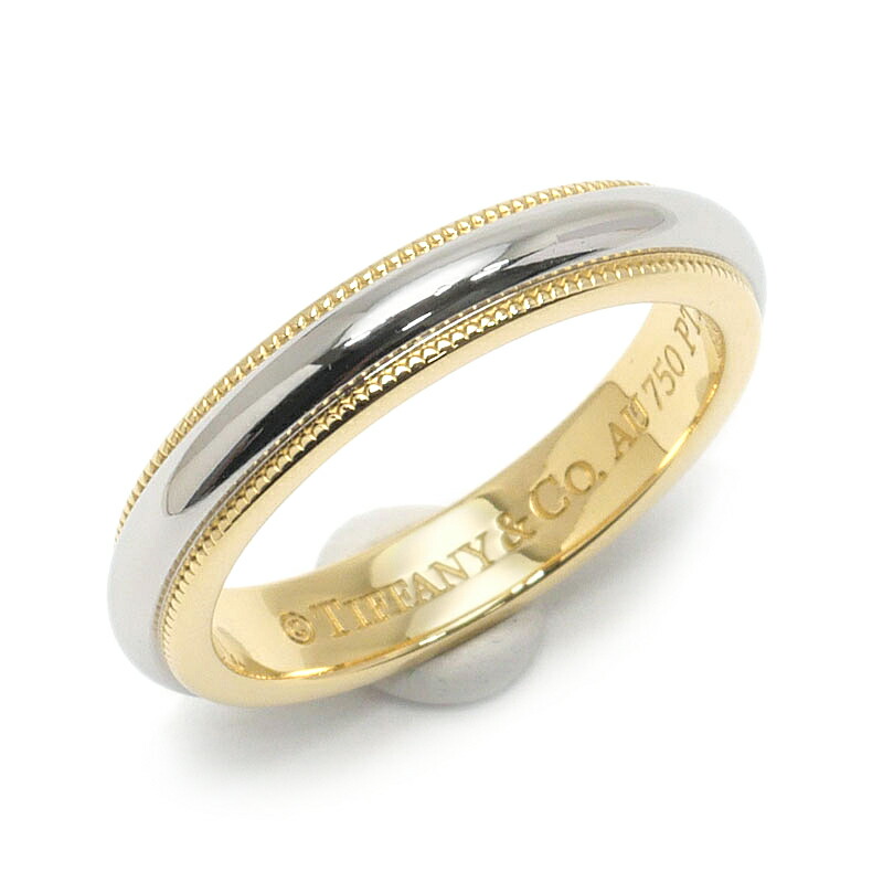 【中古】ティファニー Tiffany&Co. ミルグレインバンド 約8号 リング 750YG/Pt950 イエローゴールド プラチナ 指輪 美品【質屋鑑定品】|質屋クラタセブン