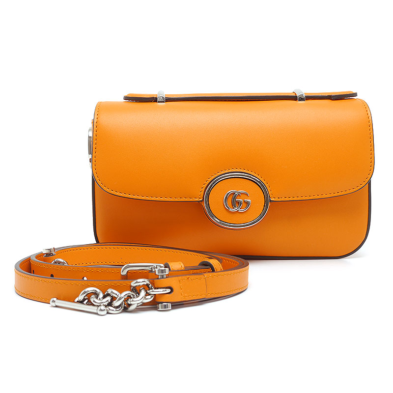 【中古】グッチ GUCCI プチGG レザー 2WAYハンドバッグ 739722 斜め掛け可 オレンジ【質屋鑑定品】