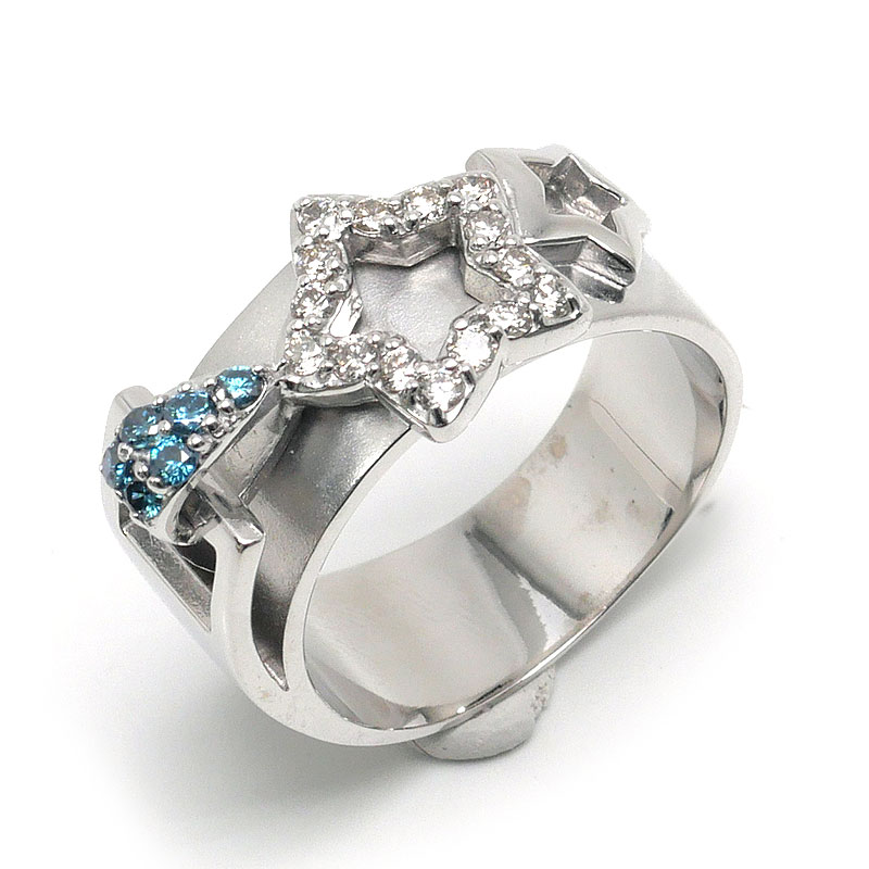 【中古】ダイヤモンドリング 約13.5号 K18WG・ダイヤ0.26ct 処理石 ブルー 星　スター【質屋鑑定品】｜質屋クラタセブン