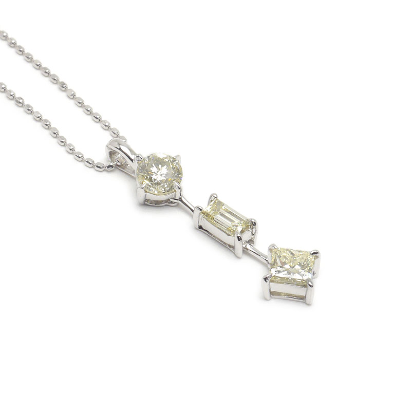 【中古】ダイヤモンドネックレス K18WG・ダイヤ1.00ct イエローダイヤ ラウンド・バゲット・プリンセスカット【質屋鑑定品】|質屋クラタセブン