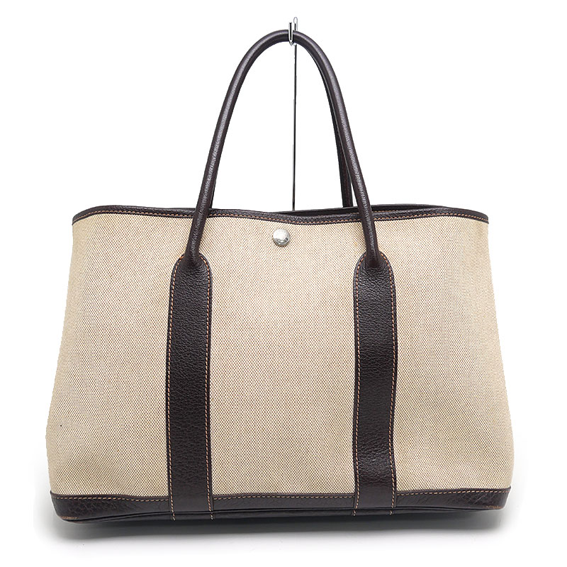 【中古】エルメス HERMES ガーデンパーティPM トートバッグ ベージュ×ブラウン □H・2004年【質屋鑑定品】