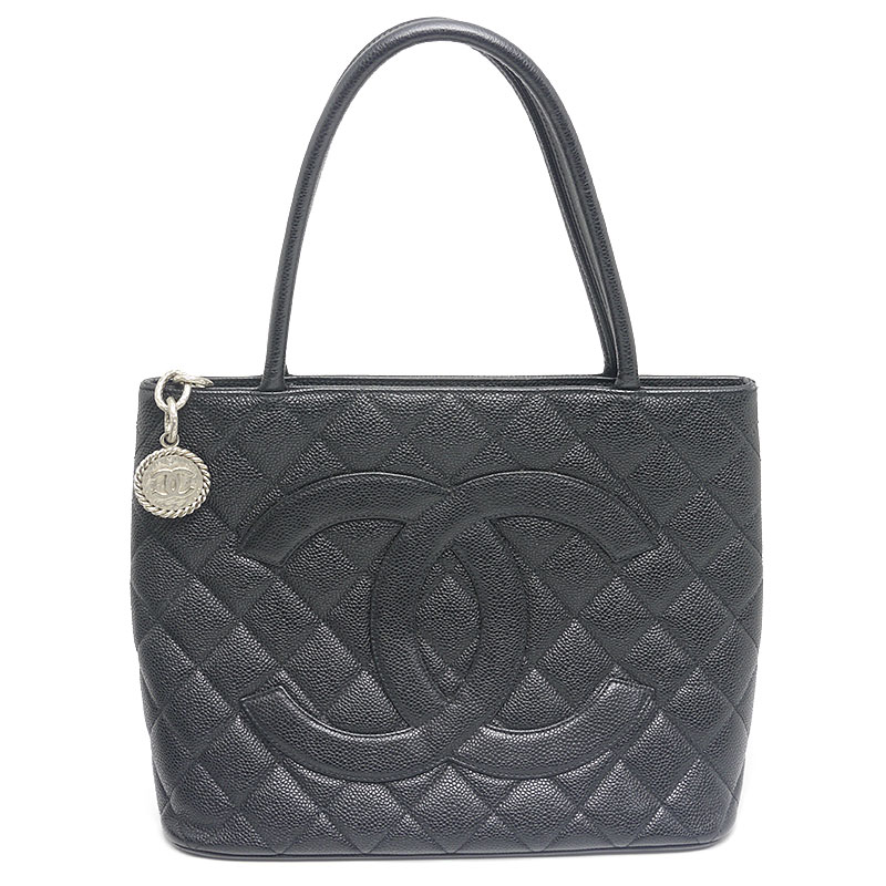 【中古】シャネル CHANEL 復刻トートバッグ キャビアスキン レディース ブラック シルバー金具【質屋鑑定品】