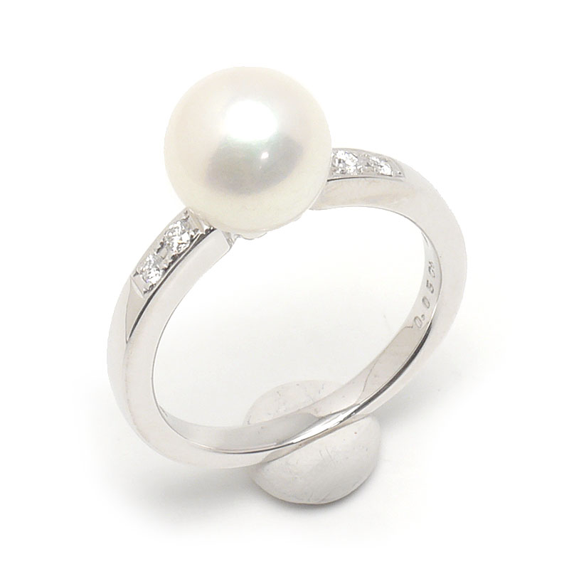 【中古】ミキモト ペルリータ MIKIMOTO パールリング 約10号 約8.3mm K18WG・ダイヤ0.05ct【質屋鑑定品】|質屋クラタセブン