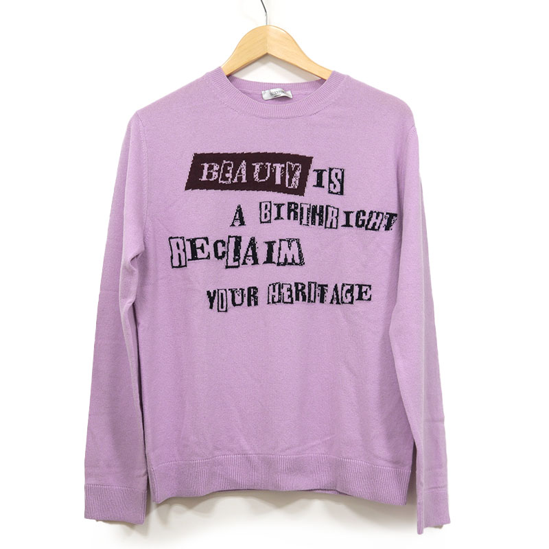 【中古】ヴァレンティノ VALENTINO クルーネックセーター NV0KC23N4N9 サイズS beauty is a birthright パープル【質屋鑑定品】