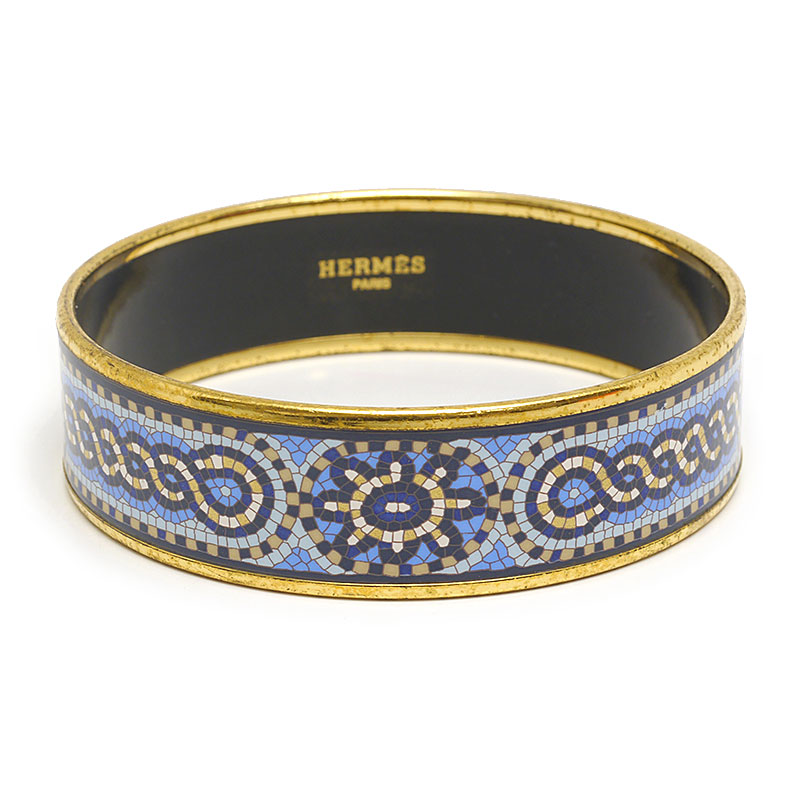 【中古】エルメス HERMES エマイユGM バングル ブルー系 ゴールド金具【質屋鑑定品】