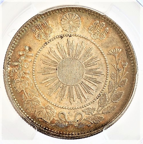 PCGS 鑑定 明治6年 ＜長年＞ 竜50銭銀貨 1873年 スラブケース 古銭 - 貨幣