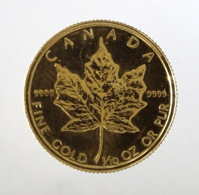 【送料無料】<br>カナダ<br>メイプルリーフ　1/10オンス<br>5ドル金貨　1982年<br>