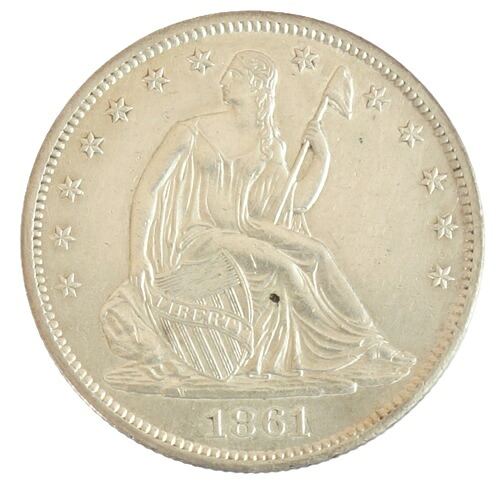 アメリカ　 Seated Liberty Half Doller　 自由の女神座像　 50セント銀貨　Half Dollar 1861年-S 未使用