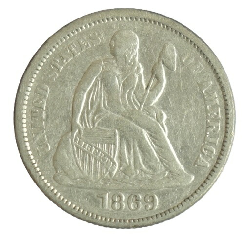 アメリカ　<br>Seated Liberty Dime　<br>自由の女神座像　<br>1ダイム銀貨　<br>1869年‐S