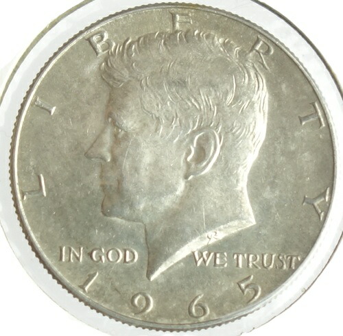 アメリカ　<br>ケネディ　<br>50セント銀貨　<br>1965年　<br>未使用（トーンあり）