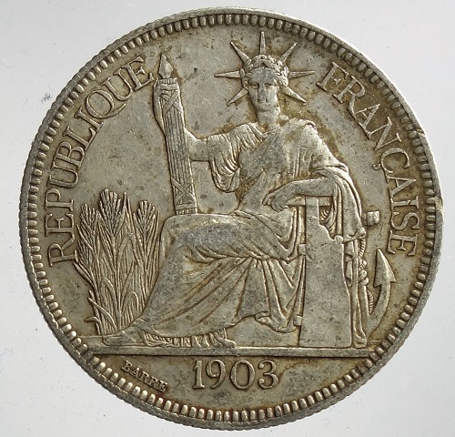 楽天市場】フランス領インドシナ貿易銀 1ピアストル銀貨1907年極美品