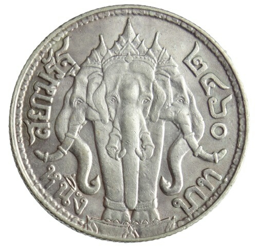 タイ　<br>ラーマ6世　<br>1バーツ銀貨　<br>1917年（BE2460)<br>極美品