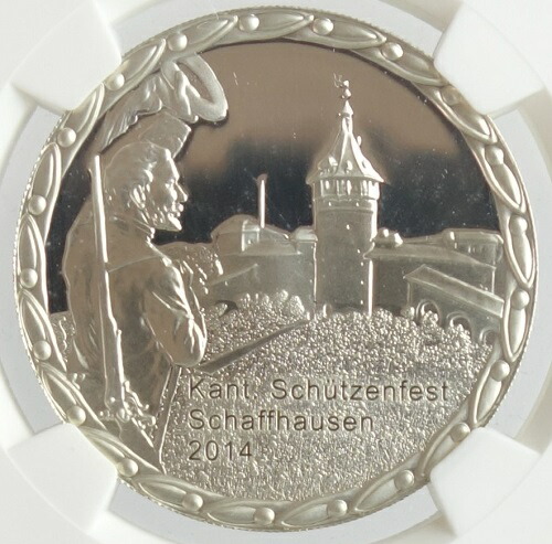 スイス　<br>シャフハウゼン射撃祭記念　<br>50フランプルーフ銀貨　<br>2021年　<br>NGC鑑定【PF69 ULTRA CAMEO】