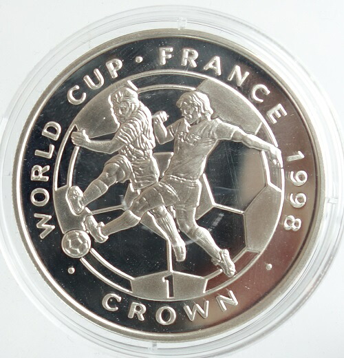 英領マン島 　 1998 WORLD CUP FRANCE フランスワールドカップ　 1CROWN　 プルーフカラー銀貨　 1998年