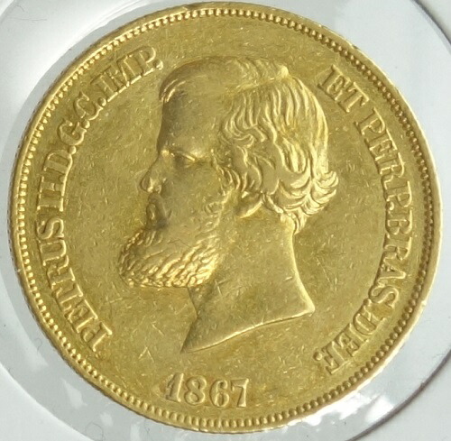ブラジル　 ペドロ2世　 10000REIS金貨　 1867年