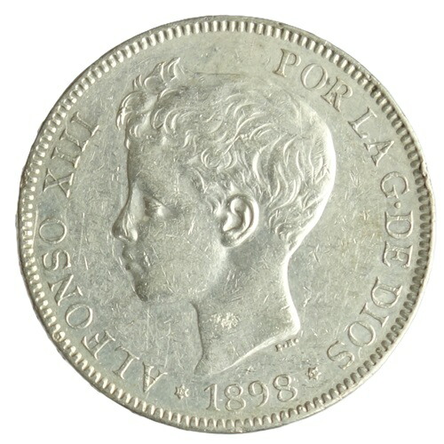 楽天市場】スペイン スペイン王 アルフォンソ13世 5ペセタ銀貨 1898年