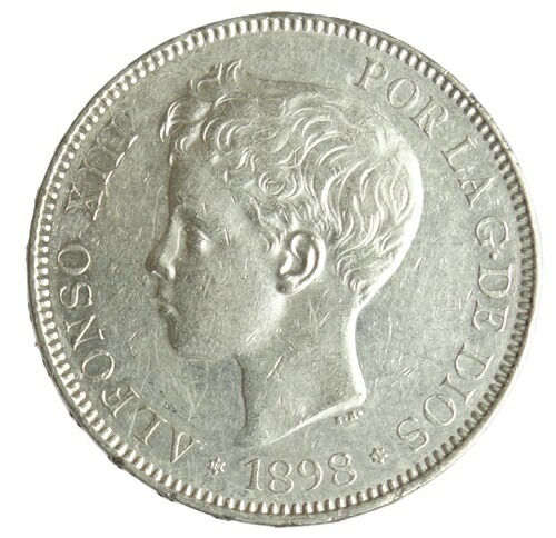 1893年 スペイン王国 少年王 アルフォンソ13世  大型銀貨 鑑定済 極美品 1893年 スペイン王国 少年王 アルフォンソ13世 大型銀貨 鑑定済