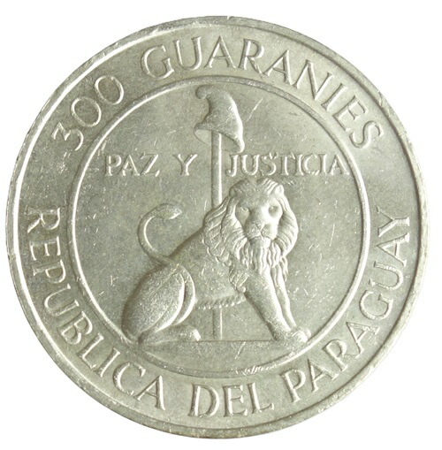 パラグアイ　<br>ストロエスネル大統領第4期　<br>300GUARANIES銀貨　<br>1968年
