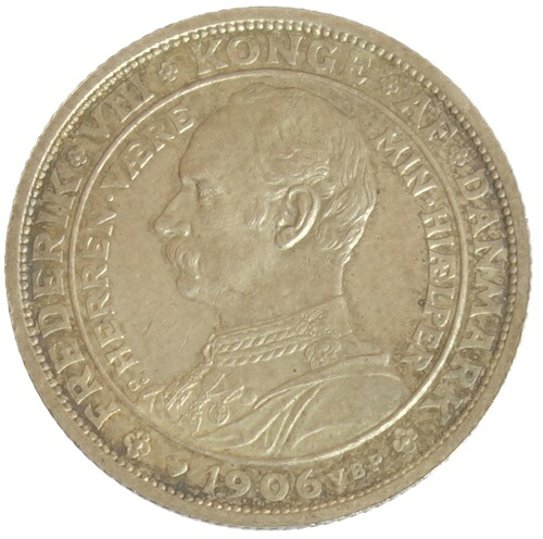 デンマーク　フレデリック8世 ２KRONER銀貨 1906年　未使用｜紅林コイン