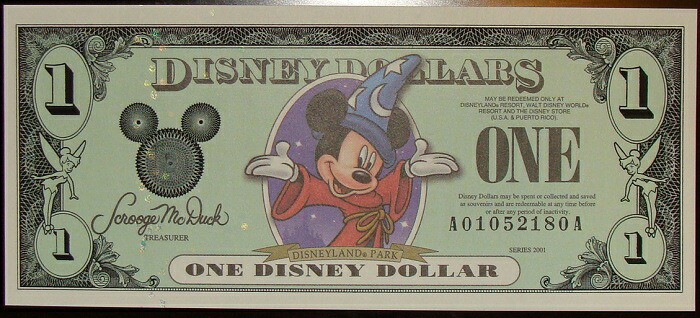 ディズニーダラー　ウォルトディズニーワールド　25周年記念　1ドル紙幣　2001年　未使用