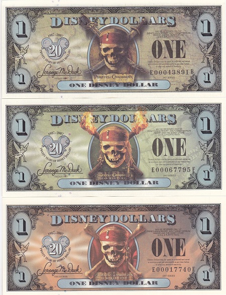 【楽天市場】ディズニーダラーパイレーツ・オブ・ カリビアン3部作・3種組1ドル紙幣2007年未使用：紅林コイン