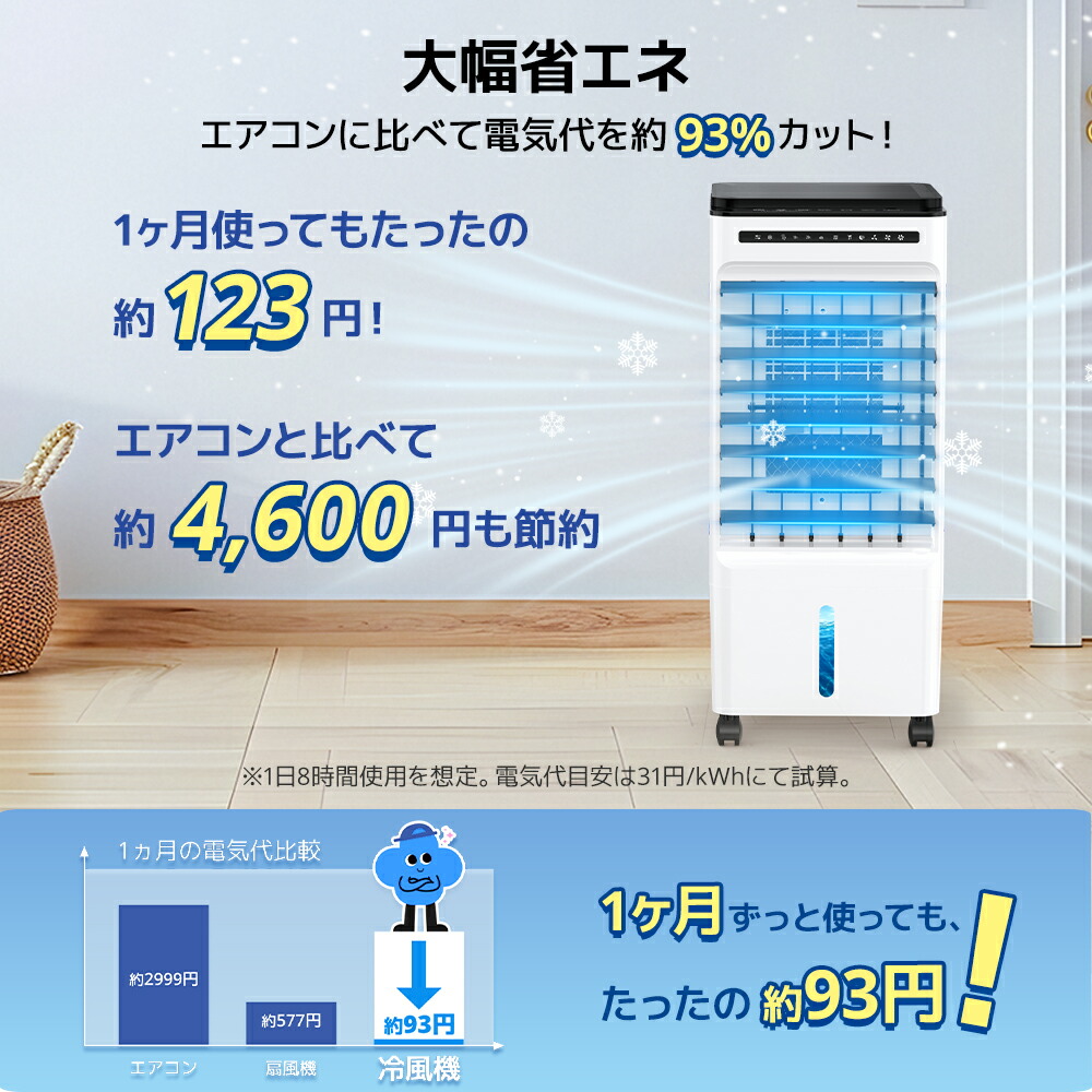 本日終了!!【P5倍&クーポン利用で実質9,527円】冷風扇ミニクーラーひんやり-18℃強力冷風1秒冷却タイマー業務用大型脱衣所左右90°自動首振り静音上下115°調整5L大容量風量3段階3モードイオン除菌結露防止保冷剤付きリモコン付き
