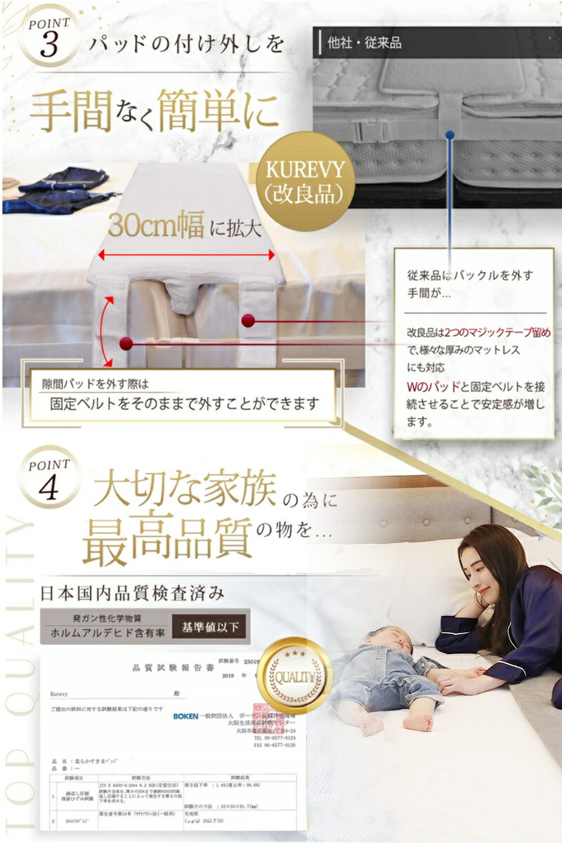 kurevy すきまパッド Aタイプ グレー・洗濯カバー付き+マットレスバンド